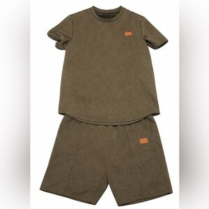 Forest Green Textured T-Shirt and Shorts Set